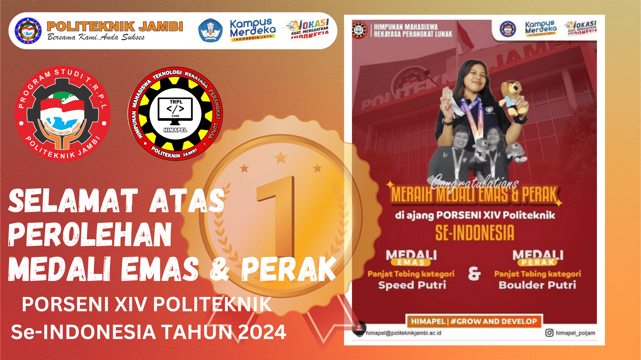 Mahasiswa TRPL Poljam Raih Medali Emas dan Perak di Porseni XIV Politeknik Se-Indonesia