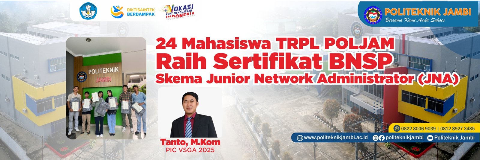 24 Mahasiswa TRPL POLJAM Raih Sertifikat BNSP Skema Junior Network Administrator (JNA)