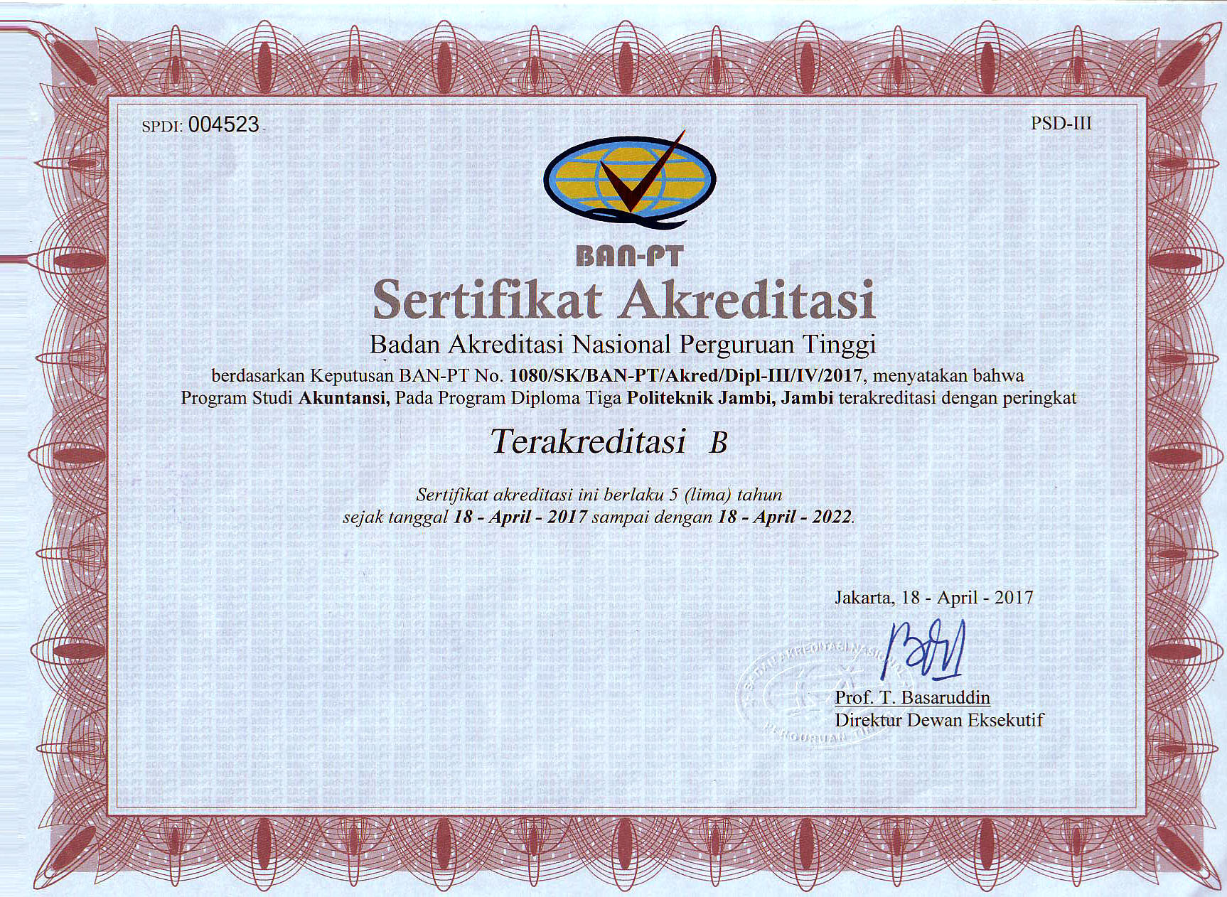 Prodi Akuntansi Terakreditasi "B"