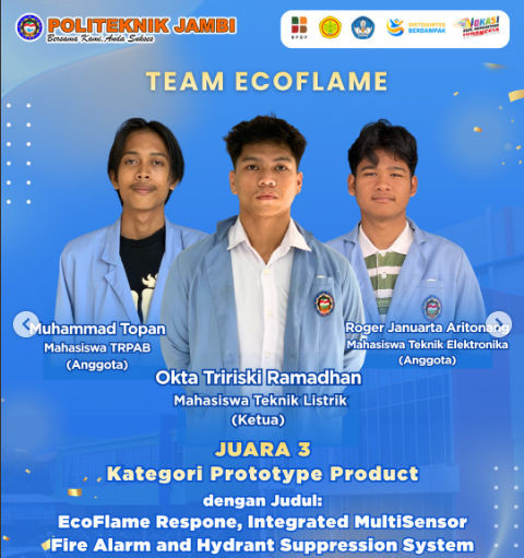 Tim EcoFlame Politeknik Jambi Raih Juara 3 Kategori Prototype Product