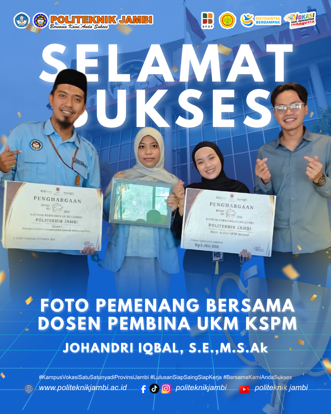 Unit Kemahasiswaan Kelompok Studi Pasar Modal Politeknik Jambi Raih 3 Prestasi di Galeri Investasi Award 2026